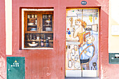 Painted door, Rua de Santa Maria, Funchal, Madeira, Portugal, Atlantic, Europe