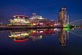 The Lowry Theatre at night, Salford Quays, Manchester, England, United Kingdom, Europe
