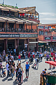 Shops and restaurants around Jemaa el-Fna Square, Marrakech, Morocco, North Africa, Africa