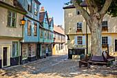 Norwich Elm Hill, eine historische gepflasterte Gasse in Norwich, Norfolk, East Anglia, England, Vereinigtes Königreich, Europa