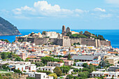 Lipari Town, elevated view, Lipari Island, Aeolian Islands, UNESCO World Heritage Site, Sicily, Italy, Mediterranean, Europe