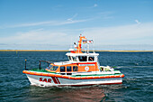 Sea rescue boat in the Baltic Sea off Heiligenhafen, Ostholstein, Schleswig-Holstein, Germany