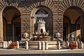 Travertine fountain sculpted by Filippo Brigioni in 1727, Nepi, Viterbo, Lazio, Italy, Europe