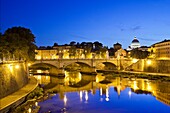 River Tiber with St. Peter's Basilica in the Vatican City, Rome, Lazio, Italy, Europe