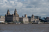 The Three Graces on the Liverpool Waterfront, Liverpool, Merseyside, England, United Kingdom, Europe