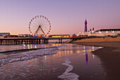 Evening scene on Blackpool Beach, Blackpool, Lancashire, England, United Kingdom, Europe