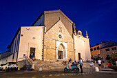 S. Maria Assunta, Cathedral with Gothic facade, blue hour in the evening, Orbetello, Province of Grosseto, Tuscany, Italy