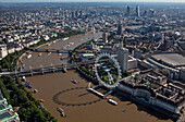 UK, London, Aerial view of River Thames and Westminster cityscape