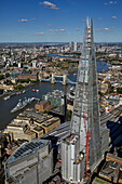 UK, London, Aerial view of The Shard and River Thames