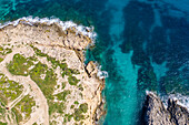 Malta, Gozo, Aerial view of Hondoq ir Rummien coast and sea