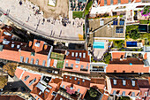 Portugal, Lisbon, Overhead view of apartment buildings rooftops