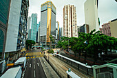 View of modern office buildings with city street in Hong Kong