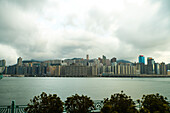 View of modern cityscape with office buildings near Victoria Harbour