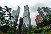 Exterior view of Bank of China Tower and International Commerce Centre against sky, Hong Kong