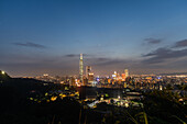 View of cityscape with Taipei 101 and Taipei Nan Shan Plaza at night, Taiwan