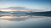 USA, New York, North Elba, Lake Placid, Lake Placid in Adirondack Park at sunrise