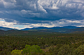 Usa, New Mexico, Pecos, Pecos National Historic Park, Landscape with Sangre de Cristo Mountains and clouds
