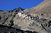 India, Ladakh, Leh District, Lamayuru, Landscape with Buddhist Lamayuru Monastery in Himalayas