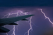 Thunderstorm and lightning seen from airplane