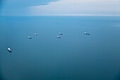 United States, Virginia, Tankers on ocean, aerial view