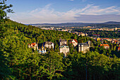 Villas and the Russian Orthodox Church of St. Peter and Paul in the west end of Karlovy Vary, Karlovy Vary seen from the forest restaurant 'Jeleni Skok', Czech Republic