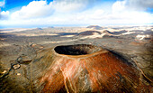 Aerial view of the crater of Hondo volcano (Calderon Hondo), Corralejo, Fuerteventura, Canary Islands, Spain, Atlantic, Europe