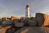 Lighthouse in Peggy's Cove at sunrise, Nova Scotia, Canada, North America
