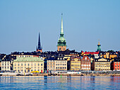 Gamla Stan reflecting in the water, Stockholm, Stockholm County, Sweden, Scandinavia, Europe