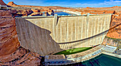 Front view of the historic Glen Canyon Dam in Page, viewed from the Highway 89 Bridge over the Colorado River, Arizona, United States of America, North America