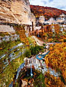 Okatse waterfall during autumn in Kutaisi, Imereti, Georgia (Sakartvelo), Central Asia, Asia