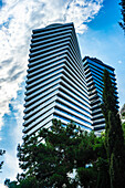 modern architecture of business downtown of Tbilisi with famous spiral towers on Chavchavadze ave