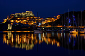 View of Castelsardo at night, Sardinia, Italy