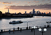 City of London skyline from Canary Wharf promenade, London, England, United Kingdom, Europe