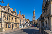 View of High Street and All Saints Church, Stamford, South Kesteven, Lincolnshire, England, United Kingdom, Europe