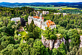 Aerial of Hruba Skala Castle, Bohemian Paradise, Czech Republic, Europe