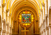 Saint Catherine Basilica, Stained Glass, Church of the Nativity, Bethlehem, West Bank, Palestine. Saint Jerome lived here in Bethlehem 384 AD. Location of Jesus' birth in writings in 160 AD, church built in 326 AD by Constantine