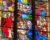 Mary Nativity Wise Men Stained Glass All Saints' Castle, Wittenberg, Germany. Where Luther posted 95 thesis (1517) starting Protestant Reformation.
