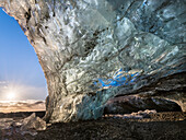 Ice cave in the glacier Breidamerkurjokull in Vatnajokull National Park. Entrance to the Ice Cave.