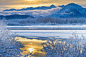 USA, Alaska, Chilkat Bald Eagle Preserve. Snowy scenery along the Chilkat River