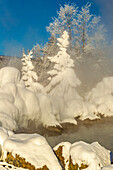 USA, Alaska. Chena Hot Springs water and steam in winter.