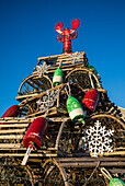 USA, Maine, York Beach. Lobster trap Christmas Tree.