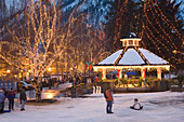 USA, WA, Leavenworth, Ice Festival with gazebo and city park