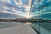 View from the Opera House during sunset in Oslo, Norway.