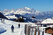Ski resort of Fieberbrunn with Widem Kaiser, winter in Tirol, Austria