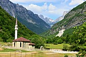 small mosque at the valley entrance to Valbone National Park, North Albania