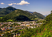 View from the mountain restaurant at the summit of Siriuskogl on Bad Ischl, Upper Austria, Austria
