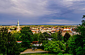 View from the Beethoven Temple on the Kurpark and the city center of Baden near Vienna, Lower Austria, Austria