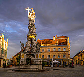 Trinity Column on the main square in the evening light, Baden near Vienna, province of Lower Austria; Austria
