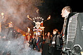 commemoration of Guy Fawkes Night in November, foiling the bombing of King James I which was to take place in the House of Lords in the 17th century; Lewes, East Sussex, England, UK