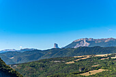 Blick auf die Bergketten vom Belvédère du Petit Train de La Mure, Isère, Isère, Grenoble, Auvergne-Rhône-Alpes, Frankreich